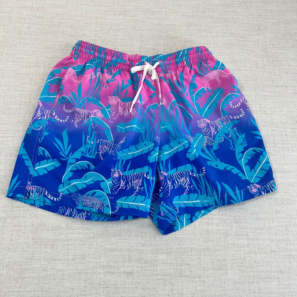 Chubbies Swim Trunks Mens Medium Blue Pink Tiger Leopard 5.5 Inseam Excellent